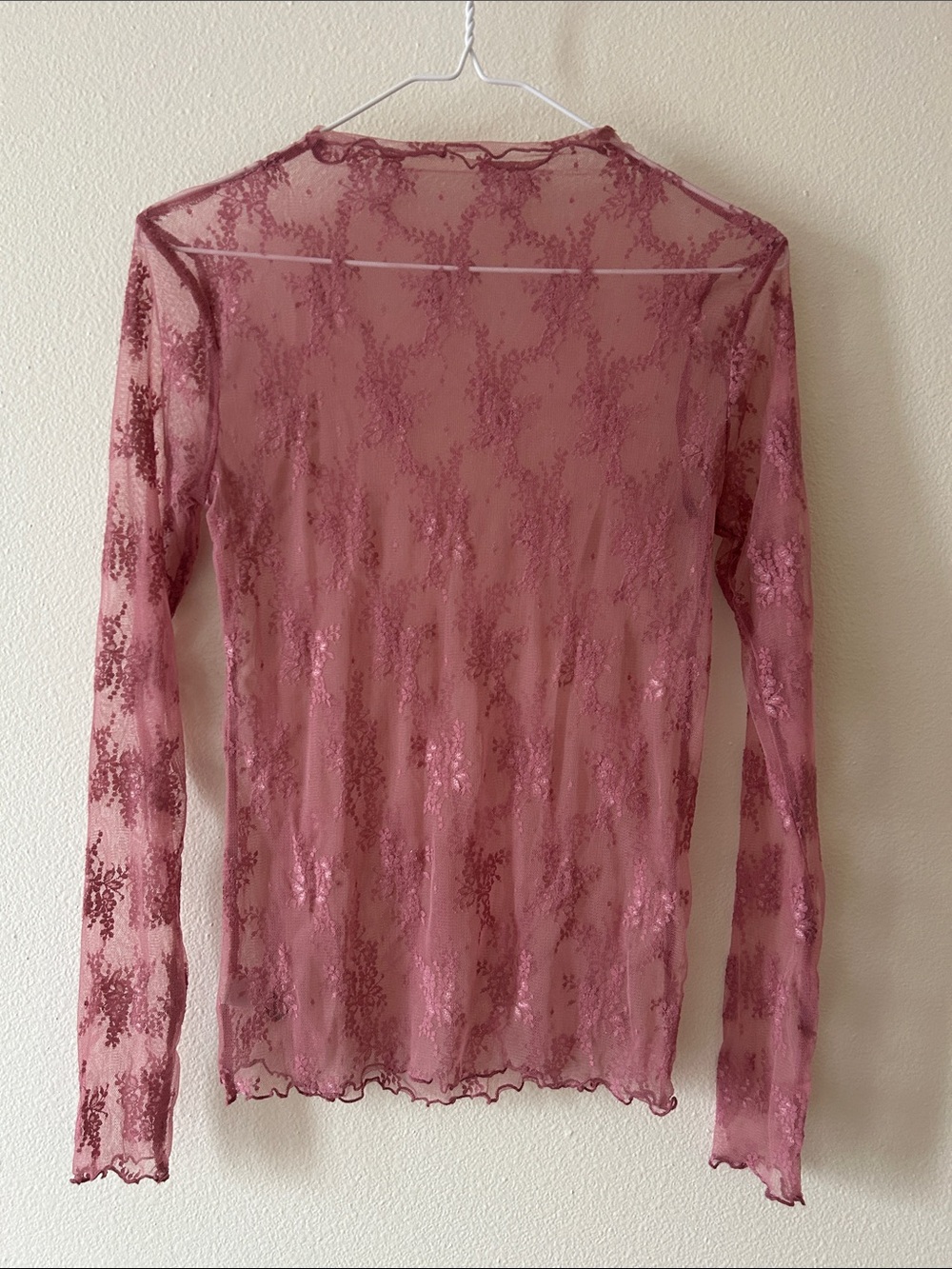 Zenana - Sheer Lace Long-Sleeve Top - Dusty Rose